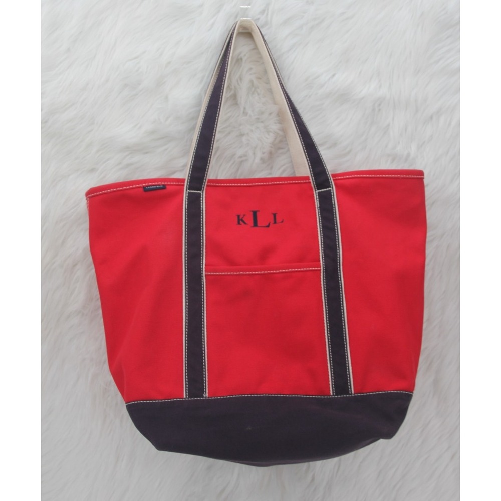 Lands End Red White Navy Blue Cotton Boat Canvas Bag Tote XL Monogrammed KLL